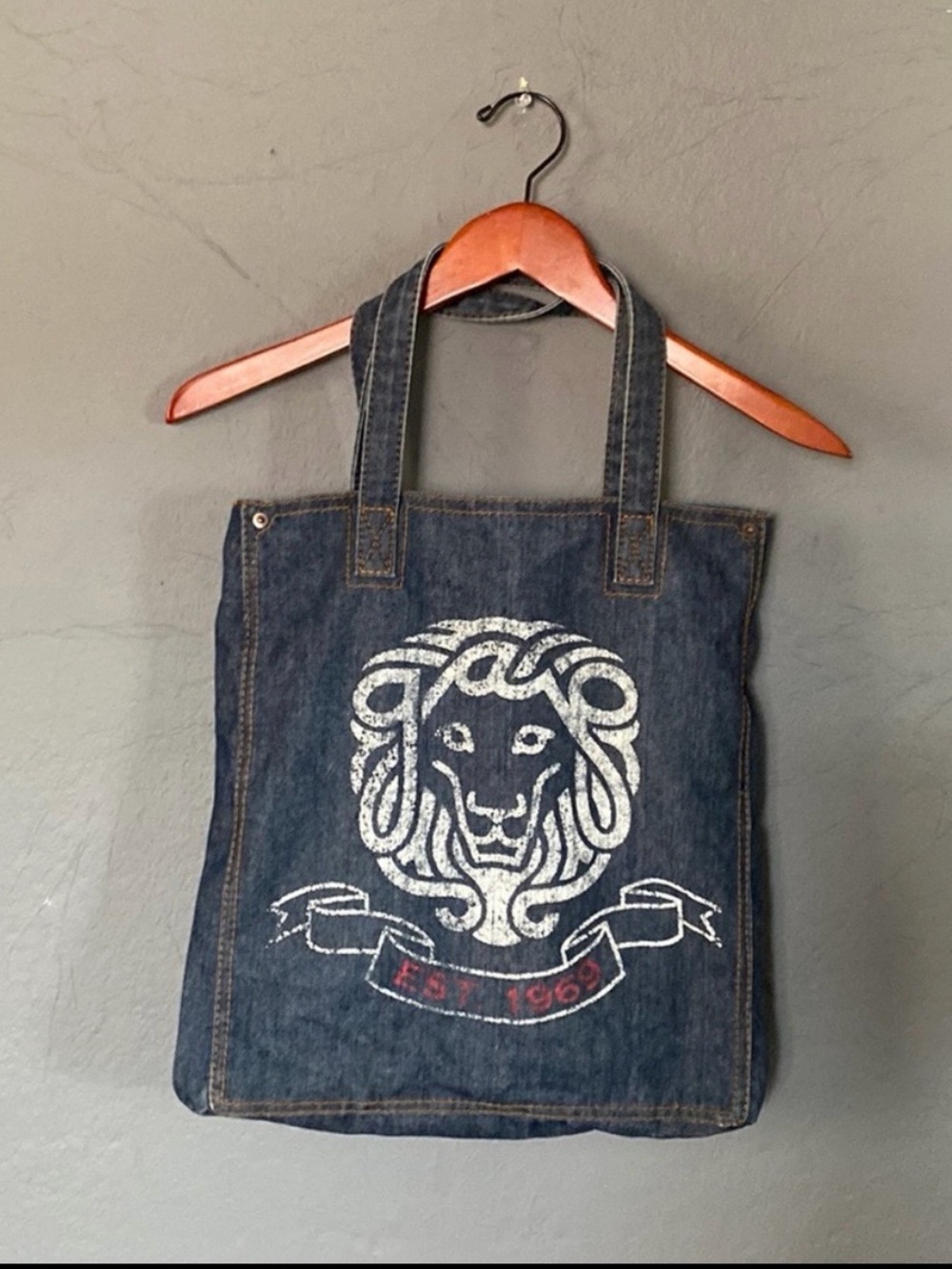 GAP Dark Blue Denim Tote with White Lion Graphic Zodiac Leo
